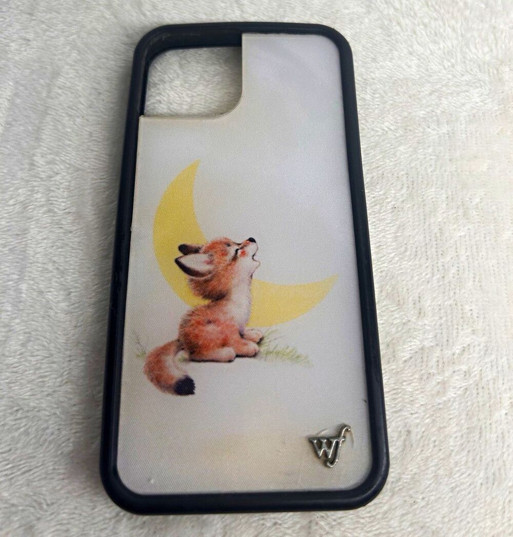 Wildflower Fox & Moon Patterned Back Phone Case White Black Yellow